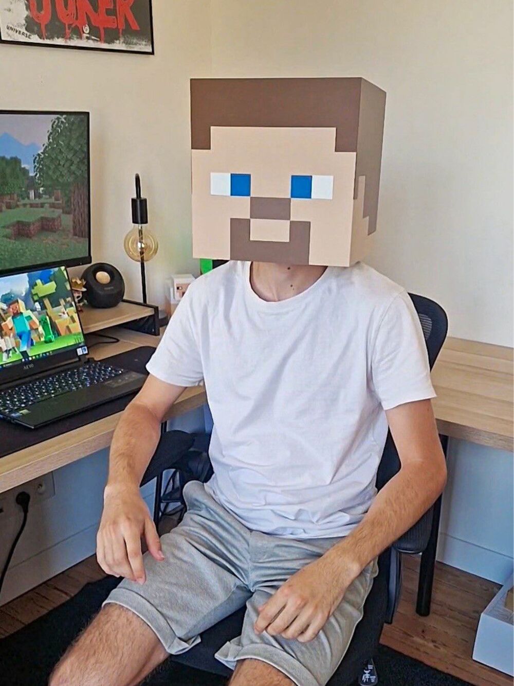 Minecraft Steve Minecraft Full Head Overhead Mask One Size Brown/Beige/Blue